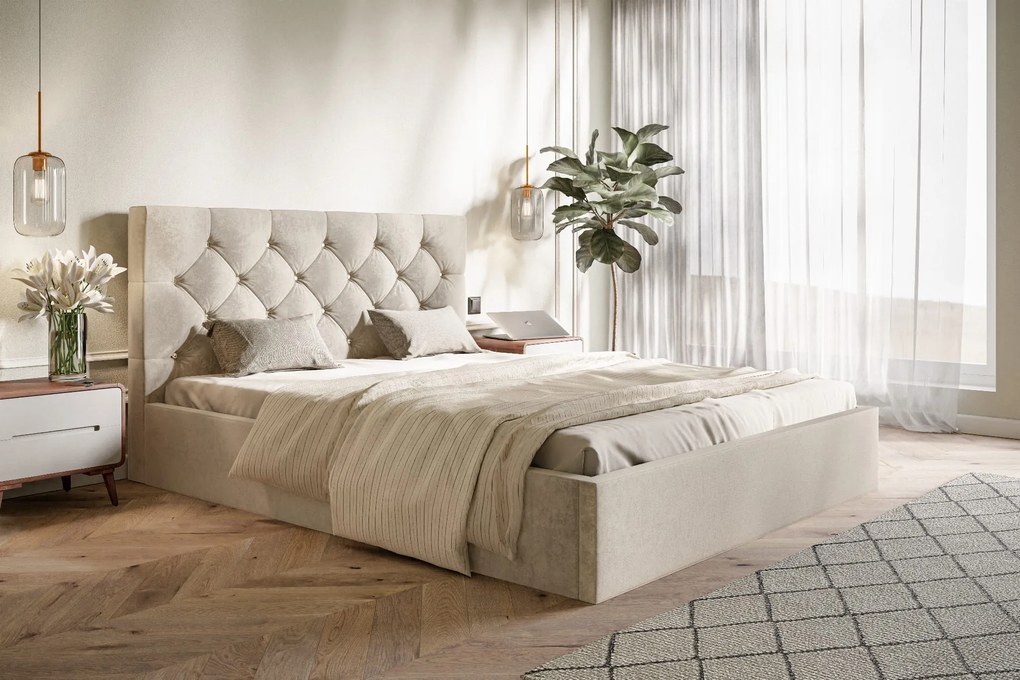 Łóżko tapicerowane ze stelażem i pojemnikiem GLAMOUR SLIM
