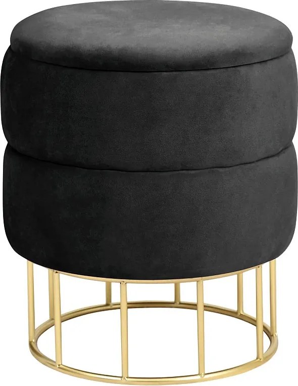 Pufa ze schowkiem okrągła welurowa pikowana AKORD ELZA Czarna