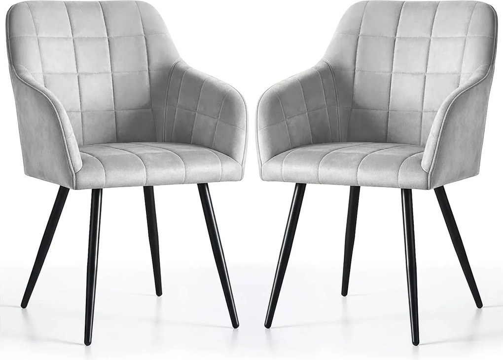 Zestaw 2 szarych krzeseł tapicerowanych welurem D3-D66