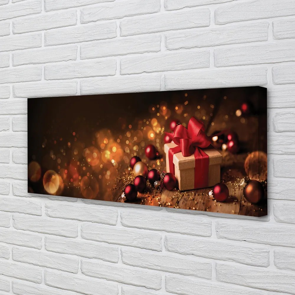 Fotoobraz na płótnie Prezent, Bombki i Deski