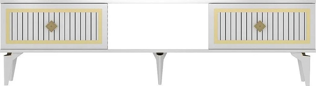 Stojak pod TV – 150 cm – Biały i złoty – Płyta wiórowa pokryta melaminą