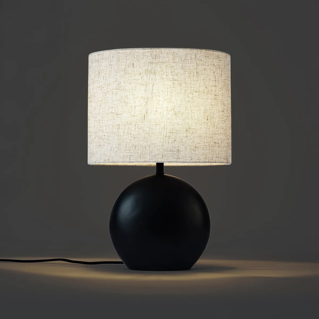 Lampa stołowa Japandi czarna z lnianym abażurem - Timo