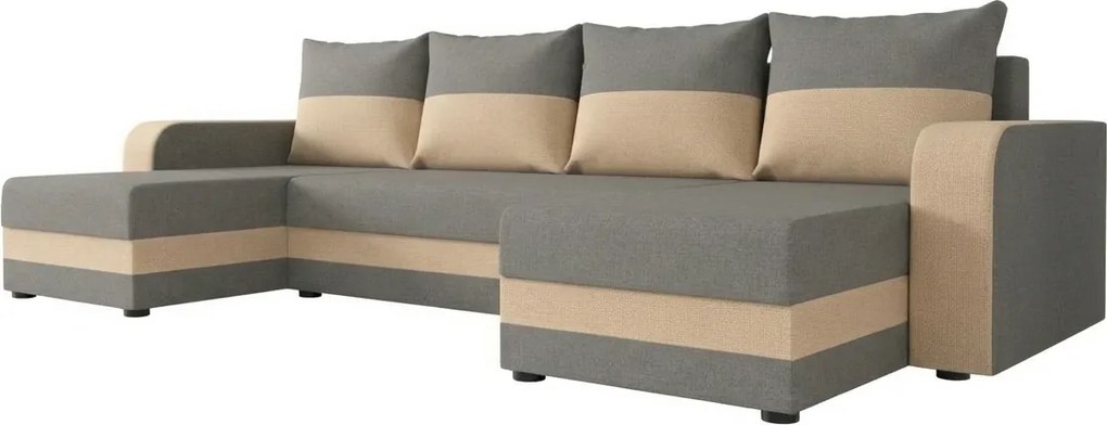 Rozkładana sofa narożna w kształcie U VALERIO 305x140 cm, jasnoszara/beżowa