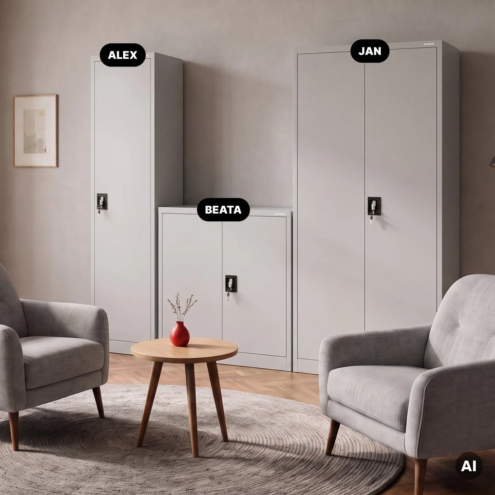 Szafa biurowa metalowa na akta, wąska, szara, 450x1850x400 mm: ALEX