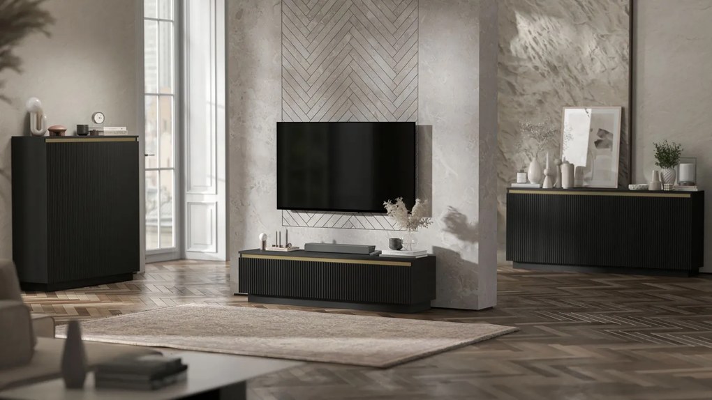 Wysoka komoda ryflowana Selene 2D3SZ, kolor czarny