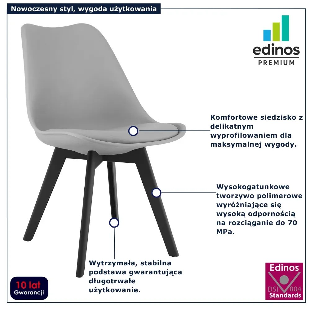Komplet szarych ergonomicznych krzeseł z czarnymi nogami 4 szt. Z8-K66