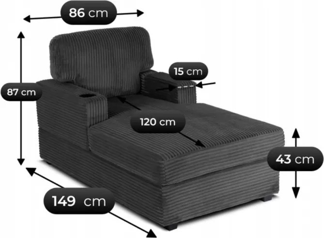 Fotel Wypoczynkowy Sofa NEO Szary Sztruksowy Nowoczesny