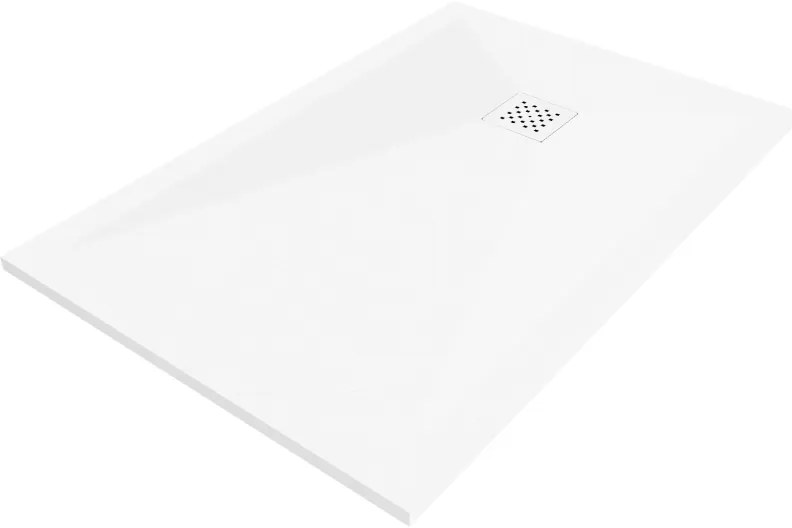 Mexen Stone+ brodzik kompozytowy prostokątny 110 x 70 cm, biały, maskownica biała - 44107011-W