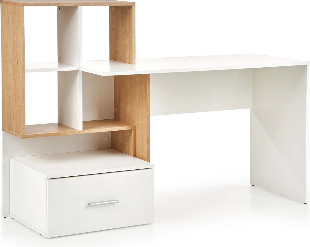 Nowoczesne biurko z regałem i szufladą Grosso dąb złoty / biały