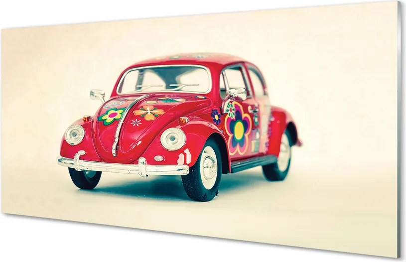 Panel szklany do Kuchni Czerwony Samochód w Kwiaty