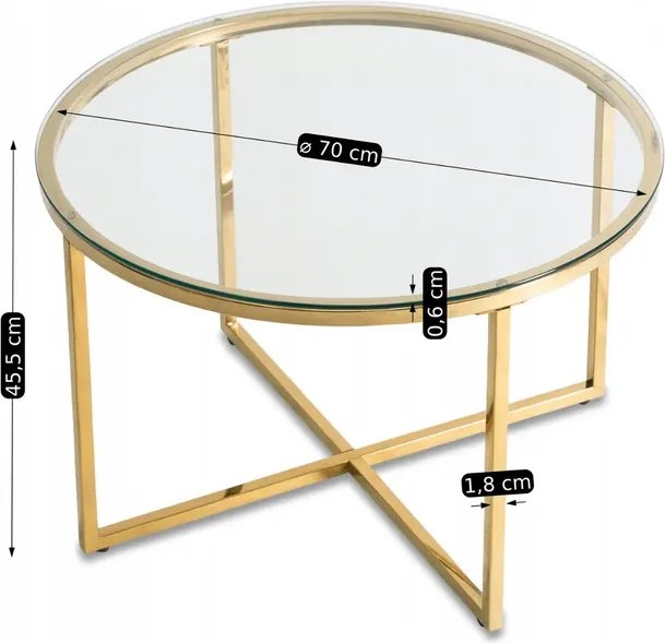 Stolik Kawowy Szklany FLIP 70 cm ze Złotymi Nogami Glamour