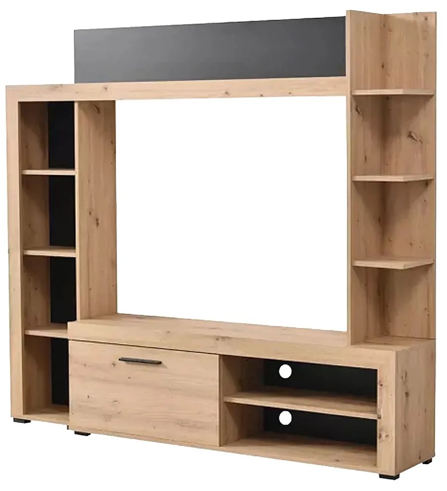 Ścianka RTV BALTIMORE - ze schowkami - Kolor: Dąb i antracyt