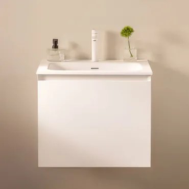 Zestaw Wiszących Mebli Łazienkowych Zintegrowany Z Umywalką Macrae Biała & Bezlusterkowiec & Biała ↑20 - Sklum