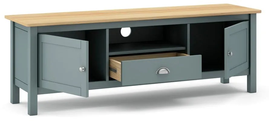 Szarozielona szafka pod TV z litego drewna sosnowego 158x53x40 cm Misti – Marckeric