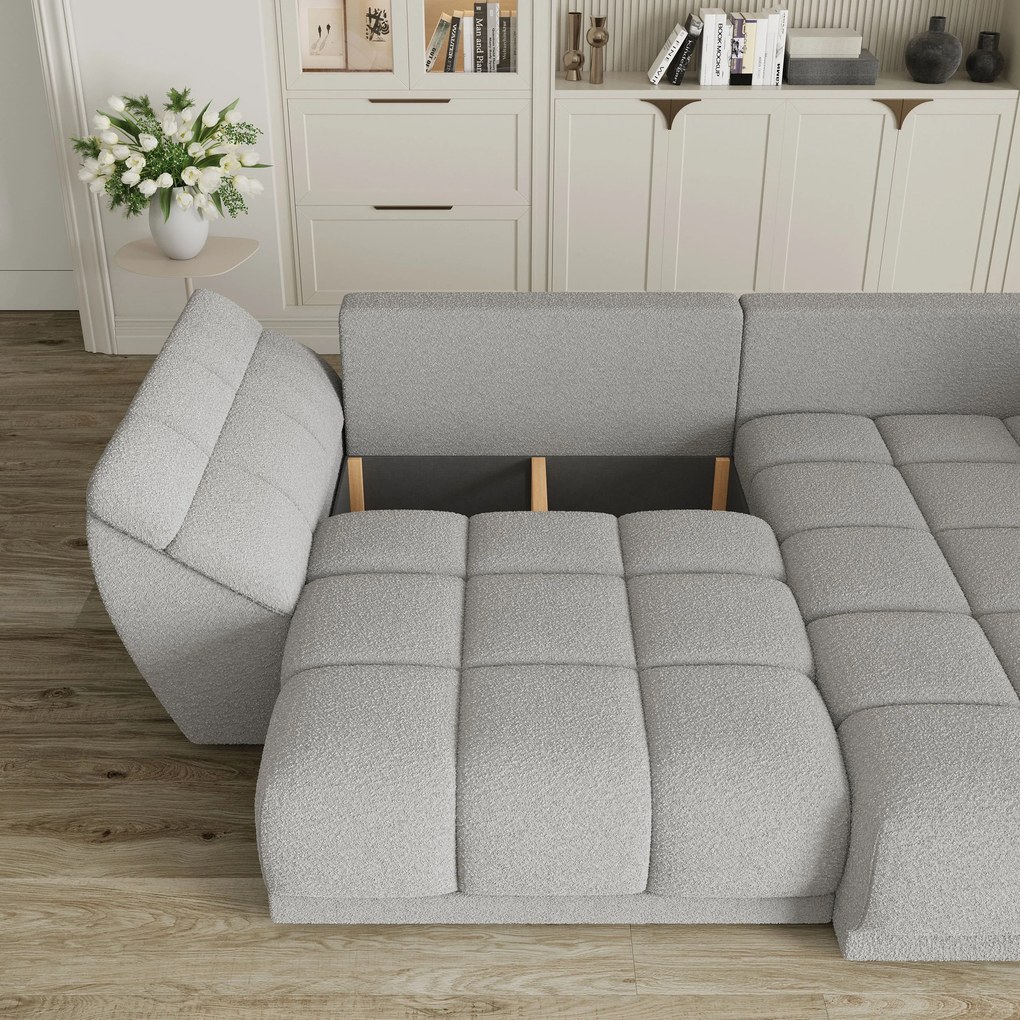 Masseno Narożnik ORENTI z funkcją spania i pojemnikiem na pościel Narozniki L, Rozkładana sofa - Jasnoszary, QUELLE 83
