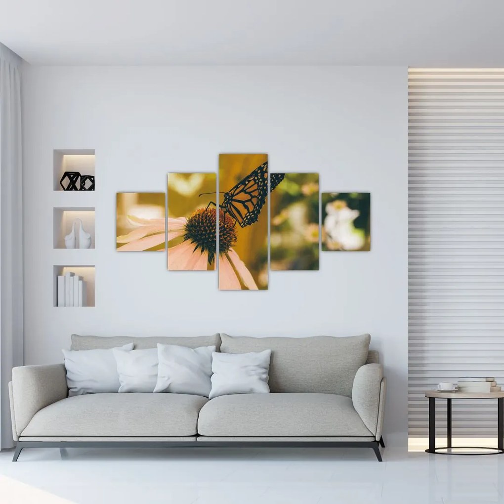 Obraz motyla na kwiatku (125x70 cm)