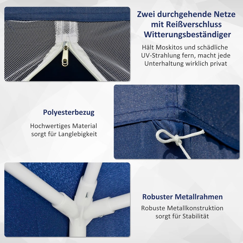 Outsunny Altana Ogrodowa 3x3m z Moskitierą Niebieska Metal i Poliester Odporna na Warunki Pogodowe Elegancka i Praktyczna | Aosom PL