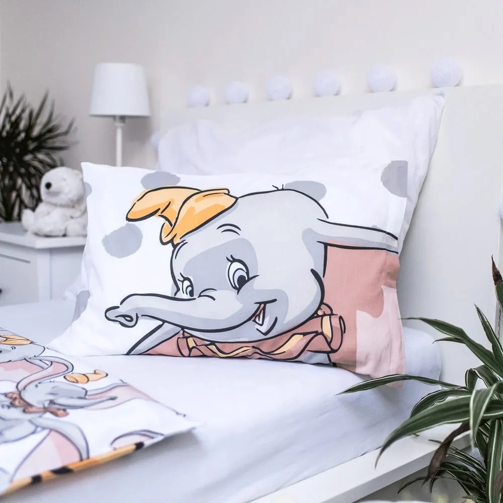 Biała/szara bawełniana pościel dziecięca do łóżeczka 100x135 cm Dumbo "Dots" – Jerry Fabrics