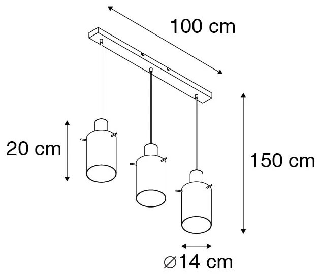 Lampa wisząca czarna z przydymionym szkłem owalnym 3-światłowa - Vidra Nowoczesny Oswietlenie wewnetrzne