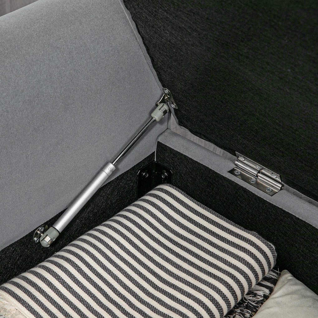 HOMCOM Ławka Tapicerowana z Przyciskami, Welurowa, 126 cm x 48,5 cm x 57 cm, Szary