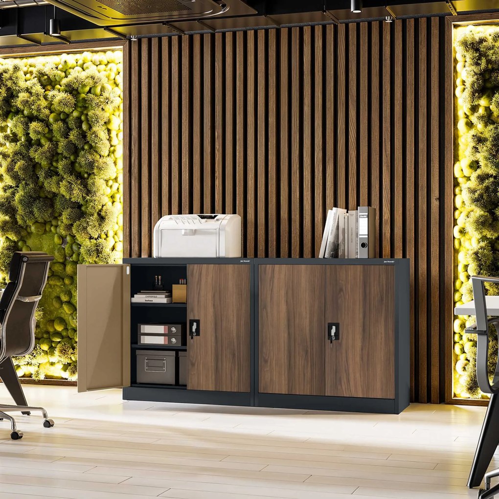 Metalowa szafka do gabinetu BEATA, 900 x 930 x 400 mm, Eco Design: antracytowa/ orzech