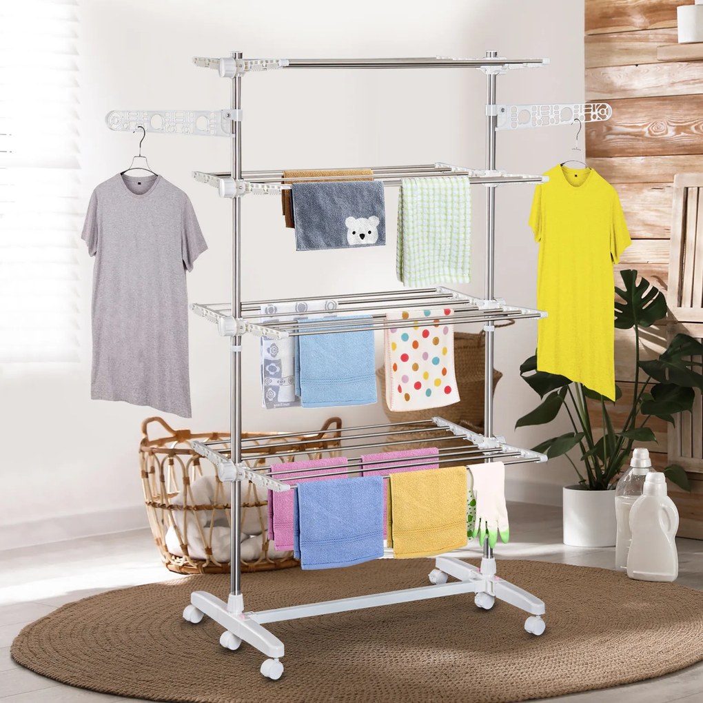 HOMCOM Suszarka na pranie wieżowa mobilna Składane skrzydła boczne 3 lub 4 poziomy Praktyczna i oszczędzająca miejsce | Aosom PL
