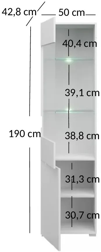 Biały regał słupek z witryną Luvis 2X