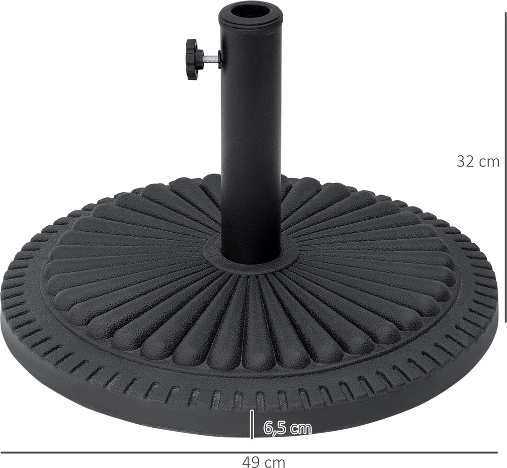 Outsunny Stojak na parasol 15 kg Stojak na parasol okrągły 35-48 mm Podstawa pod parasol do ogrodu, tarasu, balkonu Cement Ø49 cm Czarny