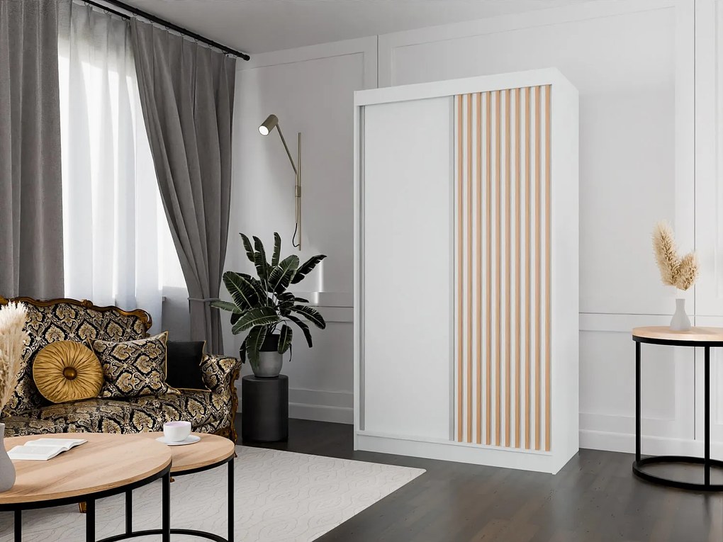 Szafa przesuwna ARTON 120 cm biała z lamelami – nowoczesny design i funkcjonalność