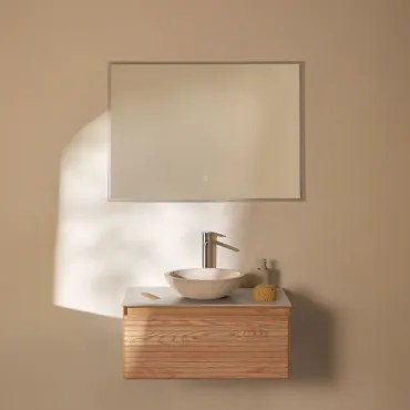 Zestaw Wiszących Mebli Łazienkowych Z Drewna Jesionowego Tedrik Popielaty Brąz & Cement Okrągły Biały - Sklum