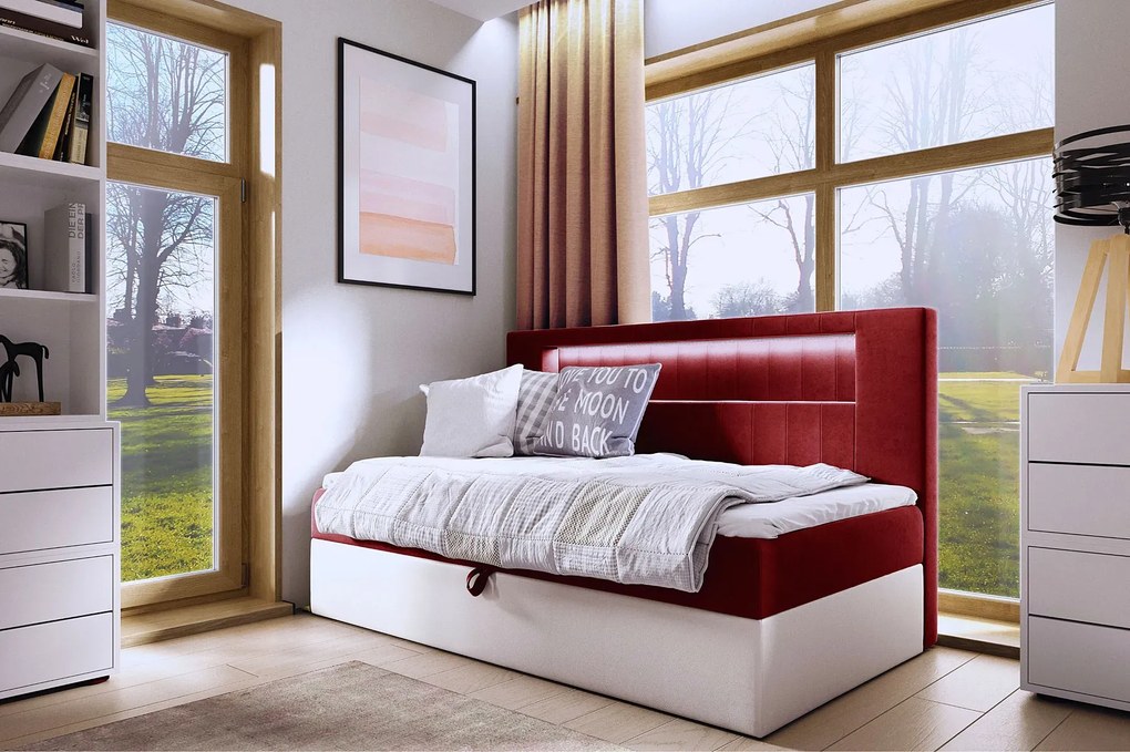 Czerwone łóżko kontynentalne z pojemnikiem 3 rozmiary A8-D39