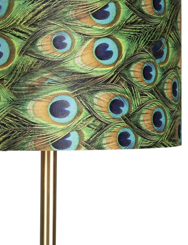 Lampa stojąca mosiężna z abażurem w wzór pawia 40 cm - Simplo Nowoczesny Oswietlenie wewnetrzne