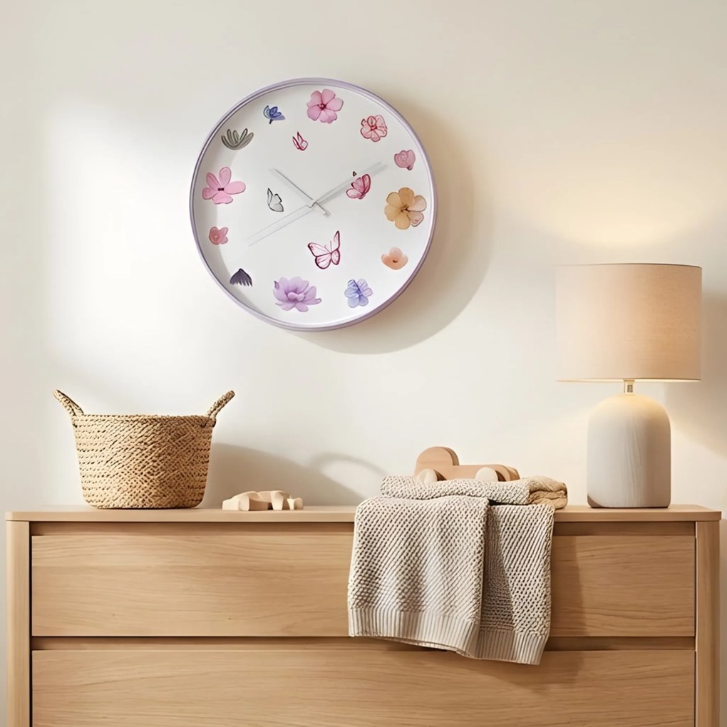 Zegar ścienny z motywem kwiatów, Ø 30 cm