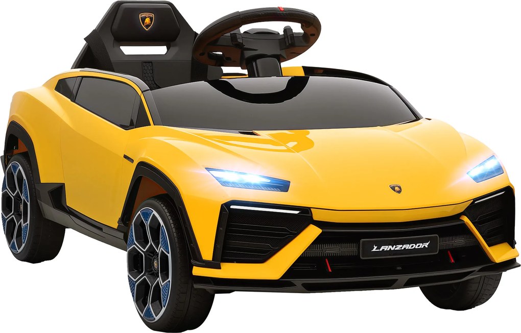 AIYAPLAY Elektryczne auto 12 V z pilotem 2,4 GHz, 2 silniki, LED, muzyka — 101,5 x 49 x 43 cm, żółte