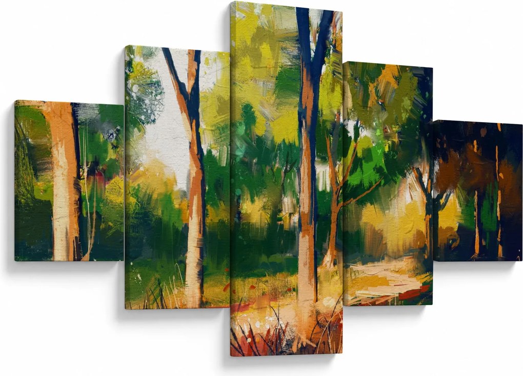 Obraz lasu w letnim słońcu, malarstwo (125x70 cm)