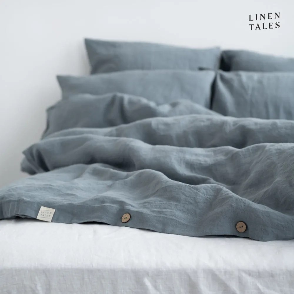 Jasnoniebieska lniana pościel dwuosobowa 200x200 cm – Linen Tales