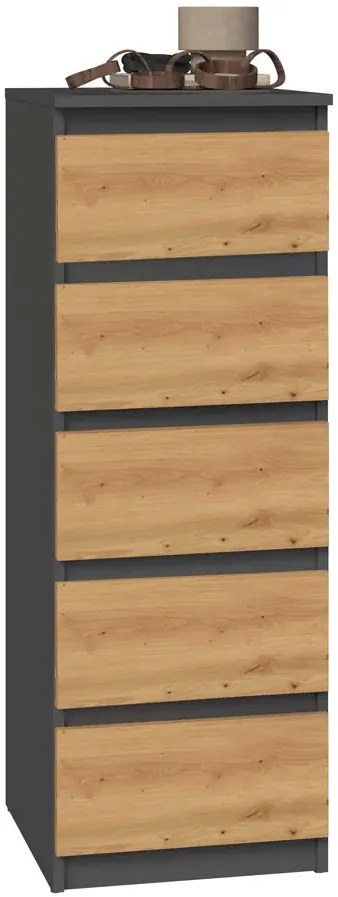 Nowoczesna wąska komoda z 5 szufladami dąb artisan + antracyt - Tamcha