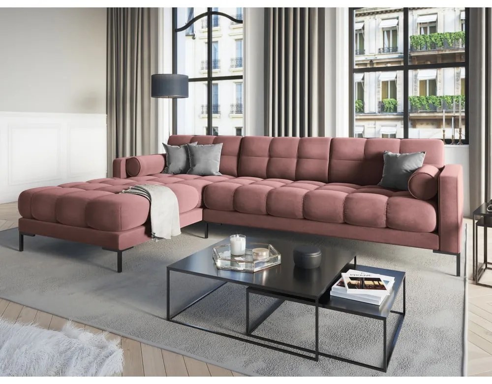 Różowy aksamitny narożnik Cosmopolitan Design Bali, lewostronny