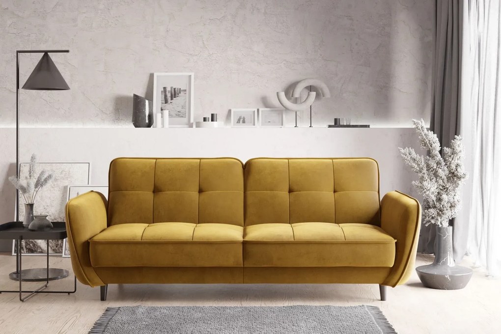 Sofa rozkładana z funkcją spania BELLIS VELVET żółta ELTAP