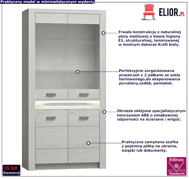 Witryna do salonu kraft biały - Filin 4X