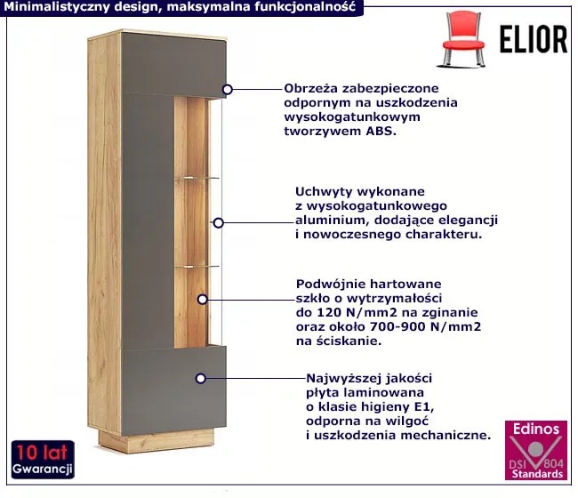 Nowoczesny regał z witryną w kolorze dąb craft F4-B41