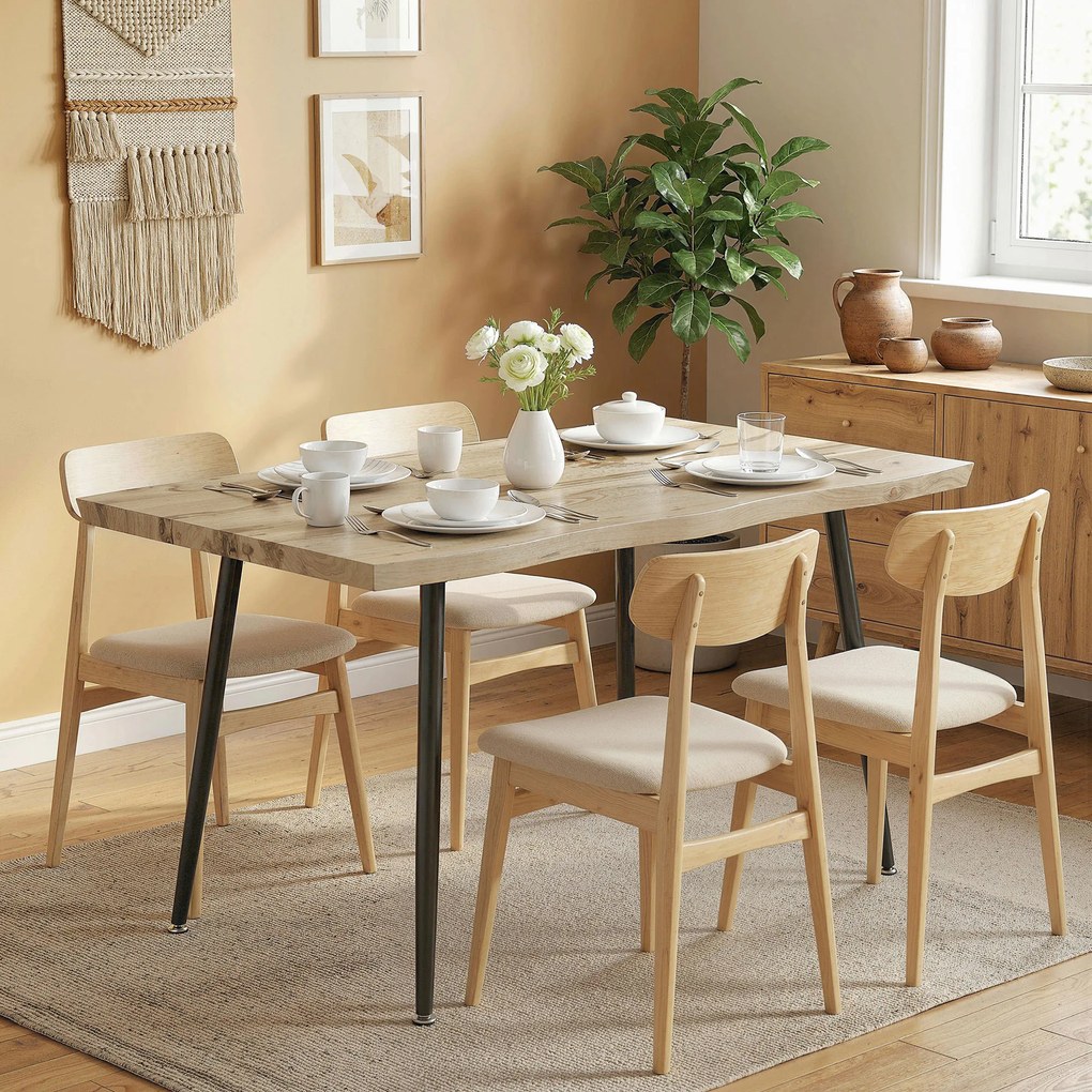 HOMCOM Stół jadalny dla 4 osób, 110 cm Nordycki prostokątny stół kuchenny ze stalowymi nogami do salonu i jadalni, dąb | Aosom PL