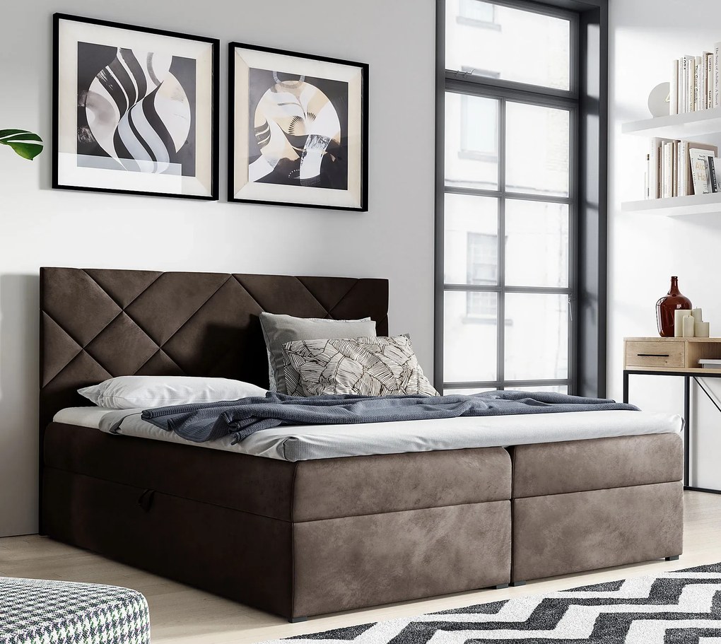 Ciemnobrązowe łóżko pikowane 5 rozmiarów M6-T27