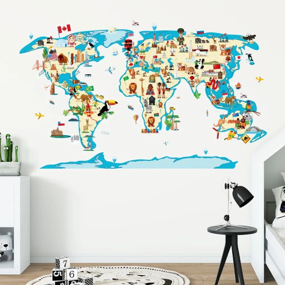 Mapa dla dzieci 110x60 cm World Map Ethnic Tour – Ambiance