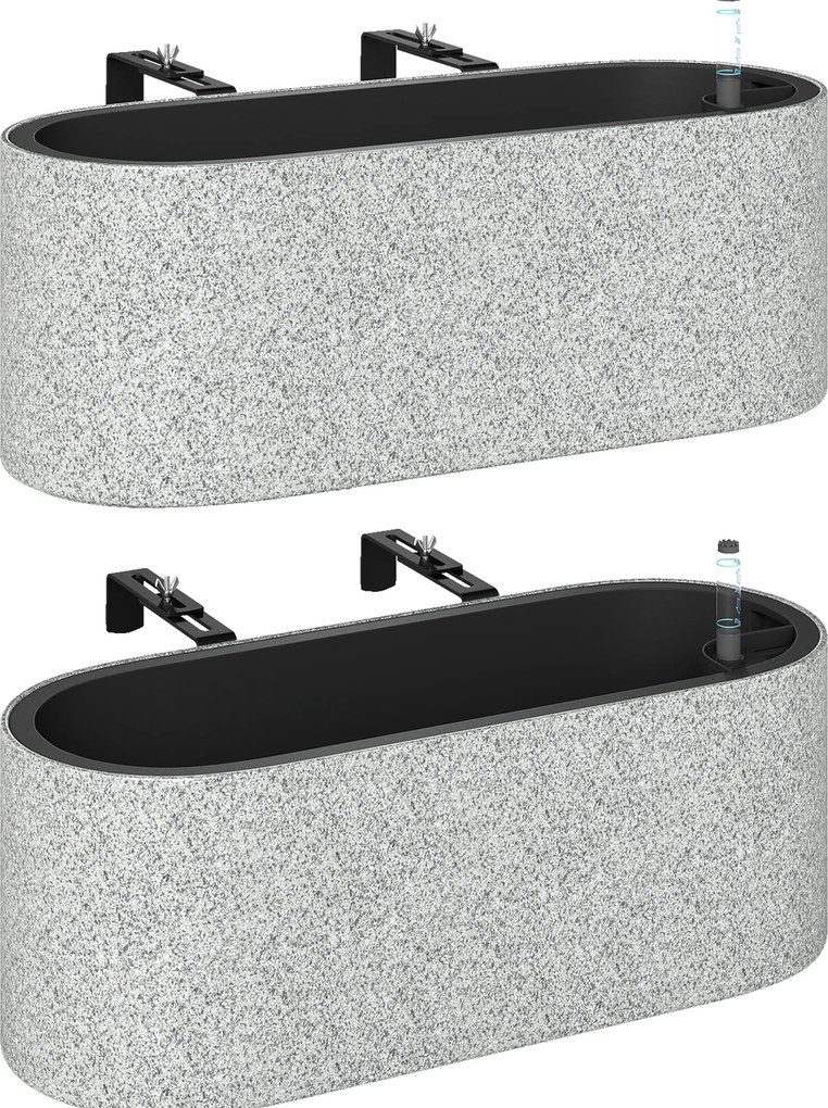 Outsunny Zestaw 2 Donic Wiszących z Systemem Drenażu i Haczykami 42 x 16 x 15 cm Jasnoszary | Aosom PL