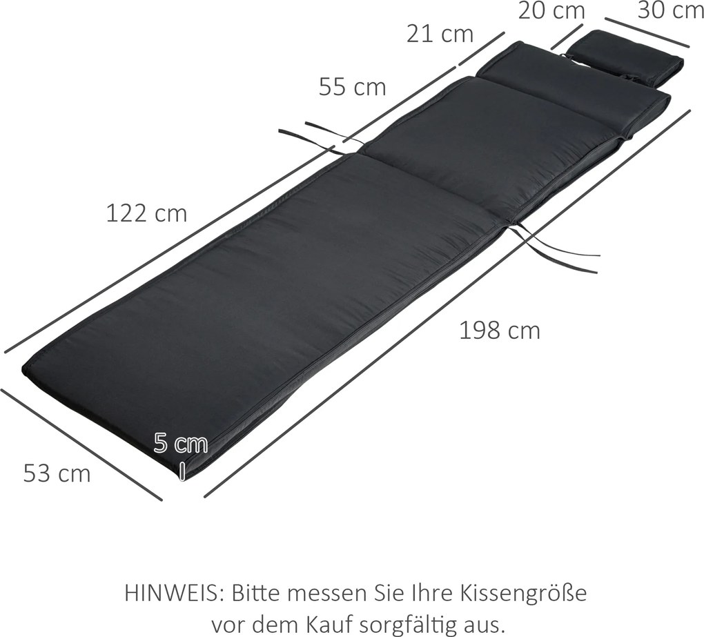 Outsunny Materac na Leżak z Zagłówkiem Szary Zdejmowany Pokrowiec Wygodny Wypoczynek 198x53x5cm | Aosom PL