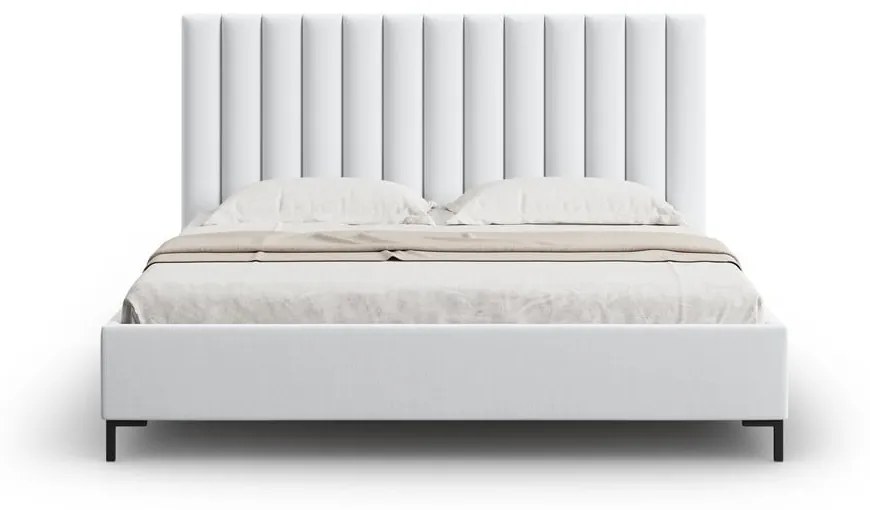 Jasnoszare tapicerowane łóżko dwuosobowe ze schowkiem i stelażem 160x200 cm Casey – Mazzini Beds