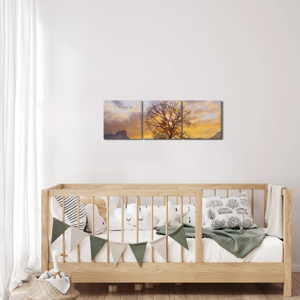 Obraz - Pejzaż ze słonecznikami (z zegarem) (90x30 cm)