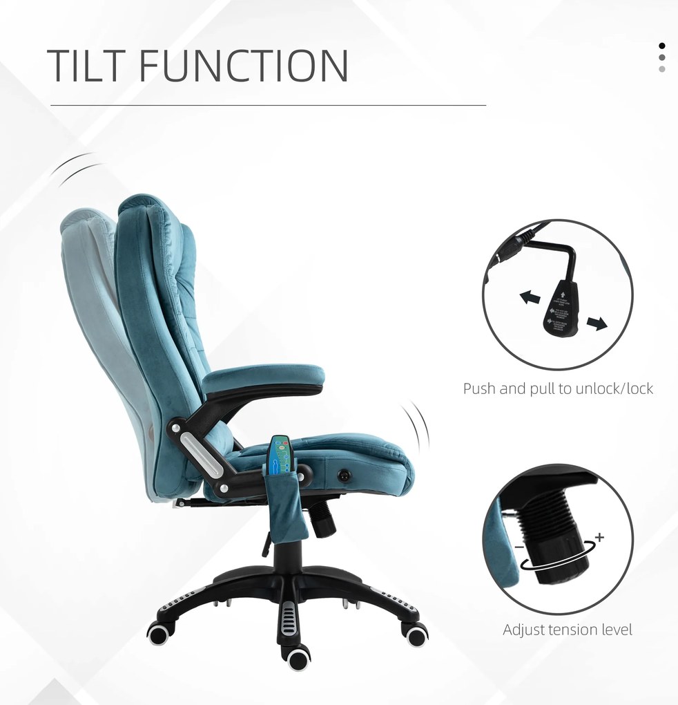 Vinsetto Fotel z masażerem fotel biurowy fotel do gier krzesło obrotowe Maksymalne obciążenie 120kg kolor niebieski | Aosom PL