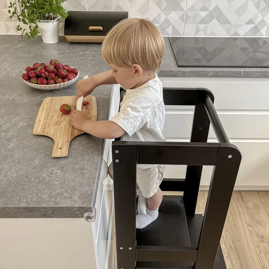 Kitchen helper drewniany pomocnik kuchenny dla dziecka, czarny - meowbaby®